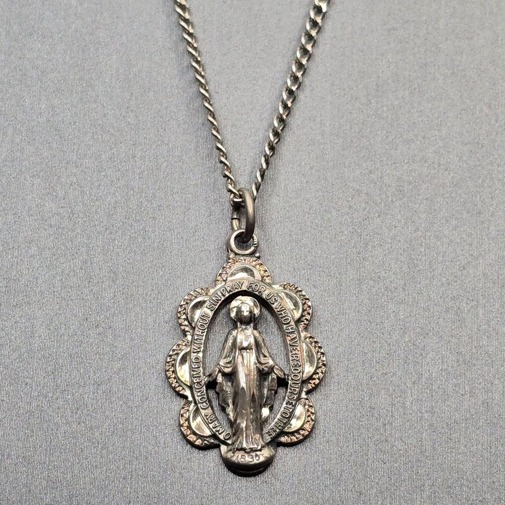 VTG Creed Sterling Silver Miraculous Medal Pendant Necklace 18" Catholic Religio - Picture 2 of 13